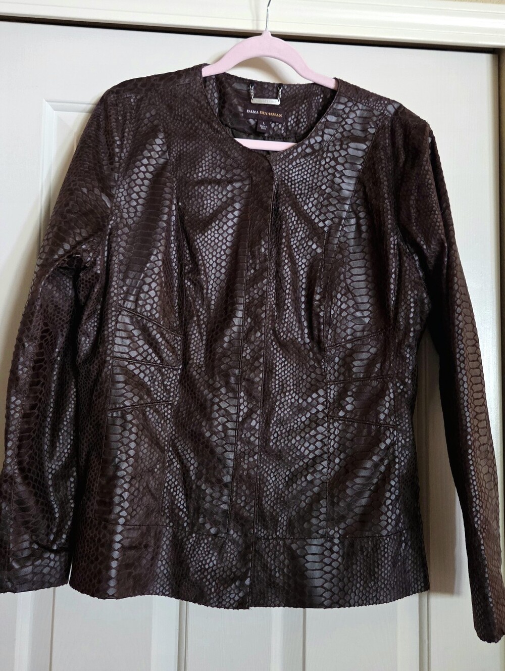 Dana Buchman Dark Brown Faux-Snakeskin Collarless Jacket